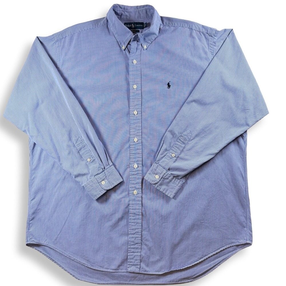 Ralph Lauren Blake Mens XL Blue Gingham Check Button Down Shirt Long Sleeve Pony